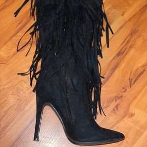Suede boots with fringe- Like new!